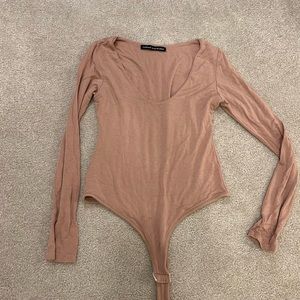 Naked Wardrobe Tan Long Sleeve Bodysuit